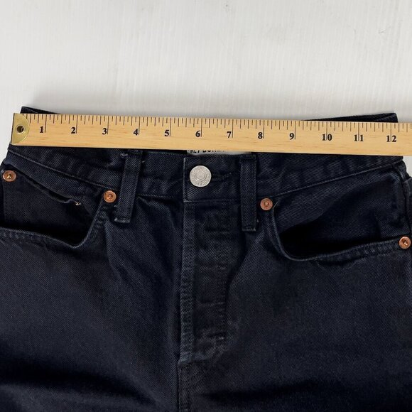 RE/DONE Stove Pipe Cropped High-Rise Button Fly Raw Hem Black Jeans s24 - Picture 13 of 13